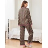 Ekouaer Womens Silk Pajama Set Long Sleeve Button Down Ruffle Satin PJs(Pink Teal Leopard)