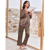 Ekouaer Womens Silk Pajama Set Long Sleeve Button Down Ruffle Satin PJs(Pink Teal Leopard)