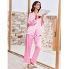 Ekouaer Womens Silk Pajama Set Long Sleeve Button Down Ruffle Satin PJs(Pink White Heart)