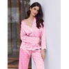 Ekouaer Womens Silk Pajama Set Long Sleeve Button Down Ruffle Satin PJs(Pink White Heart)
