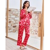 Ekouaer Womens Silk Pajama Set Long Sleeve Button Down Ruffle Satin PJs(Red Gingham Bow)