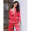 Ekouaer Womens Silk Pajama Set Long Sleeve Button Down Ruffle Satin PJs(Red Gingham Bow)