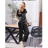 Ekouaer Womens Silk Pajamas Set 2 Piece Satin Pjs Cap Sleeve Loungewear(Black)