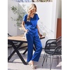 Ekouaer Womens Silk Pajamas Set 2 Piece Satin Pjs Cap Sleeve Loungewear(Blue)
