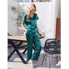 Ekouaer Womens Silk Pajamas Set 2 Piece Satin Pjs Cap Sleeve Loungewear(Blue Green)