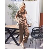 Ekouaer Womens Silk Pajamas Set 2 Piece Satin Pjs Cap Sleeve Loungewear(Brown)