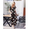 Ekouaer Womens Silk Pajamas Set 2 Piece Satin Pjs Cap Sleeve Loungewear(Christmas Black Santa Claus)
