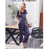 Ekouaer Womens Silk Pajamas Set 2 Piece Satin Pjs Cap Sleeve Loungewear(Christmas Navy Candy Cane)