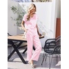Ekouaer Womens Silk Pajamas Set 2 Piece Satin Pjs Cap Sleeve Loungewear(Pink Stripe Heart)