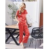 Ekouaer Womens Silk Pajamas Set 2 Piece Satin Pjs Cap Sleeve Loungewear(Red Stipe Bow)