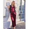 Ekouaer Womens Silk Pajamas Set 2 Piece Satin Pjs Cap Sleeve Loungewear(Wine)