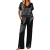 Ekouaer Womens Silk Pajamas Set 2 Piece Satin Pjs Cap Sleeve Loungewear(Black)