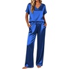 Ekouaer Womens Silk Pajamas Set 2 Piece Satin Pjs Cap Sleeve Loungewear(Blue)