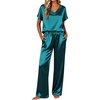 Ekouaer Womens Silk Pajamas Set 2 Piece Satin Pjs Cap Sleeve Loungewear(Blue Green)