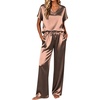 Ekouaer Womens Silk Pajamas Set 2 Piece Satin Pjs Cap Sleeve Loungewear(Brown)