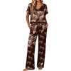 Ekouaer Womens Silk Pajamas Set 2 Piece Satin Pjs Cap Sleeve Loungewear(Brown Cheetah)