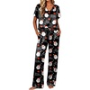 Ekouaer Womens Silk Pajamas Set 2 Piece Satin Pjs Cap Sleeve Loungewear(Christmas Black Santa Claus)