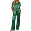 Ekouaer Womens Silk Pajamas Set 2 Piece Satin Pjs Cap Sleeve Loungewear(Christmas Green)