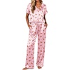 Ekouaer Womens Silk Pajamas Set 2 Piece Satin Pjs Cap Sleeve Loungewear(Christmas Pink Gingerbread Man)