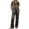 Ekouaer Womens Silk Pajamas Set 2 Piece Satin Pjs Cap Sleeve Loungewear(Halloween Black)