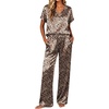 Ekouaer Womens Silk Pajamas Set 2 Piece Satin Pjs Cap Sleeve Loungewear(Leopard)