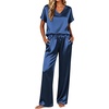 Ekouaer Womens Silk Pajamas Set 2 Piece Satin Pjs Cap Sleeve Loungewear(Navy)