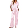 Ekouaer Womens Silk Pajamas Set 2 Piece Satin Pjs Cap Sleeve Loungewear(Pink Stripe Heart)