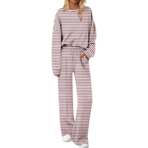 Ekouaer Pajama Sets Women 2 Piece Long Sleeve Sleepwear Cozy Pjs Loungewear(Red Striped)