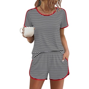 Ekouaer Womens Pajama Sets 2 Piece Soft Sleepwear Summer Lounge Sets S-XXL(Black and White Stripe)