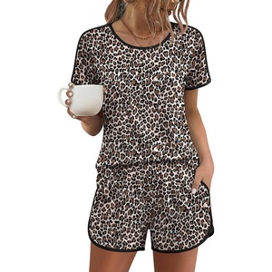 Ekouaer Womens Pajama Sets 2 Piece Soft Sleepwear Summer Lounge Sets S-XXL(Brown Leopard Print)