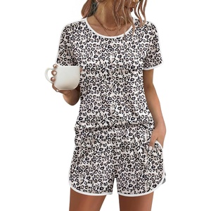Ekouaer Womens Pajama Sets 2 Piece Soft Sleepwear Summer Lounge Sets S-XXL(White Leopard)