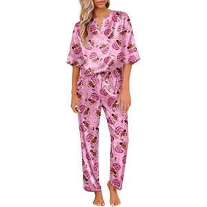 Ekouaer Women’s Satin Silky Pajama Set 2 Piece V Neck Silk Pjs with Pocket(Pink Gingerbread)
