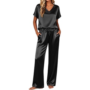 Ekouaer Womens Silk Pajamas Set 2 Piece Satin Pjs Cap Sleeve Loungewear(Black)