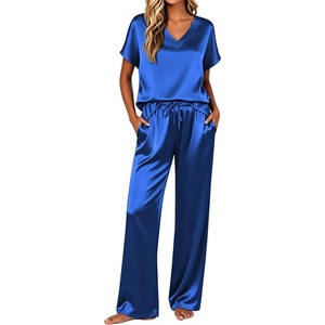 Ekouaer Womens Silk Pajamas Set 2 Piece Satin Pjs Cap Sleeve Loungewear(Blue)