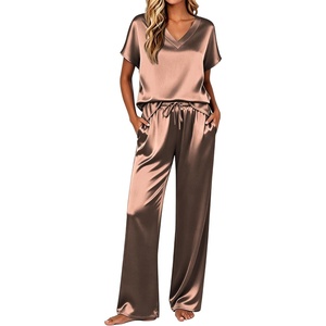 Ekouaer Womens Silk Pajamas Set 2 Piece Satin Pjs Cap Sleeve Loungewear(Brown)