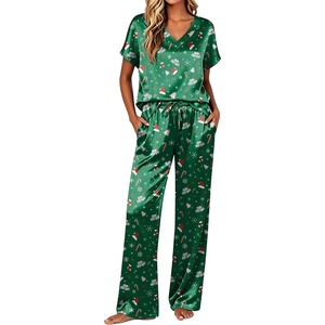Ekouaer Womens Silk Pajamas Set 2 Piece Satin Pjs Cap Sleeve Loungewear(Christmas Green)