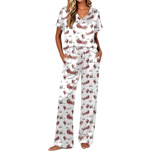 Ekouaer Womens Silk Pajamas Set 2 Piece Satin Pjs Cap Sleeve Loungewear(Christmas White Santa Claus)