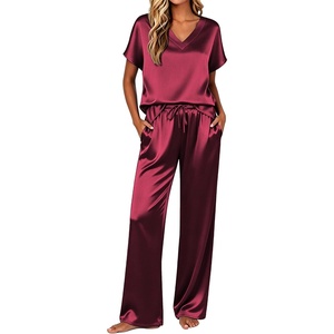 Ekouaer Womens Silk Pajamas Set 2 Piece Satin Pjs Cap Sleeve Loungewear(Wine)