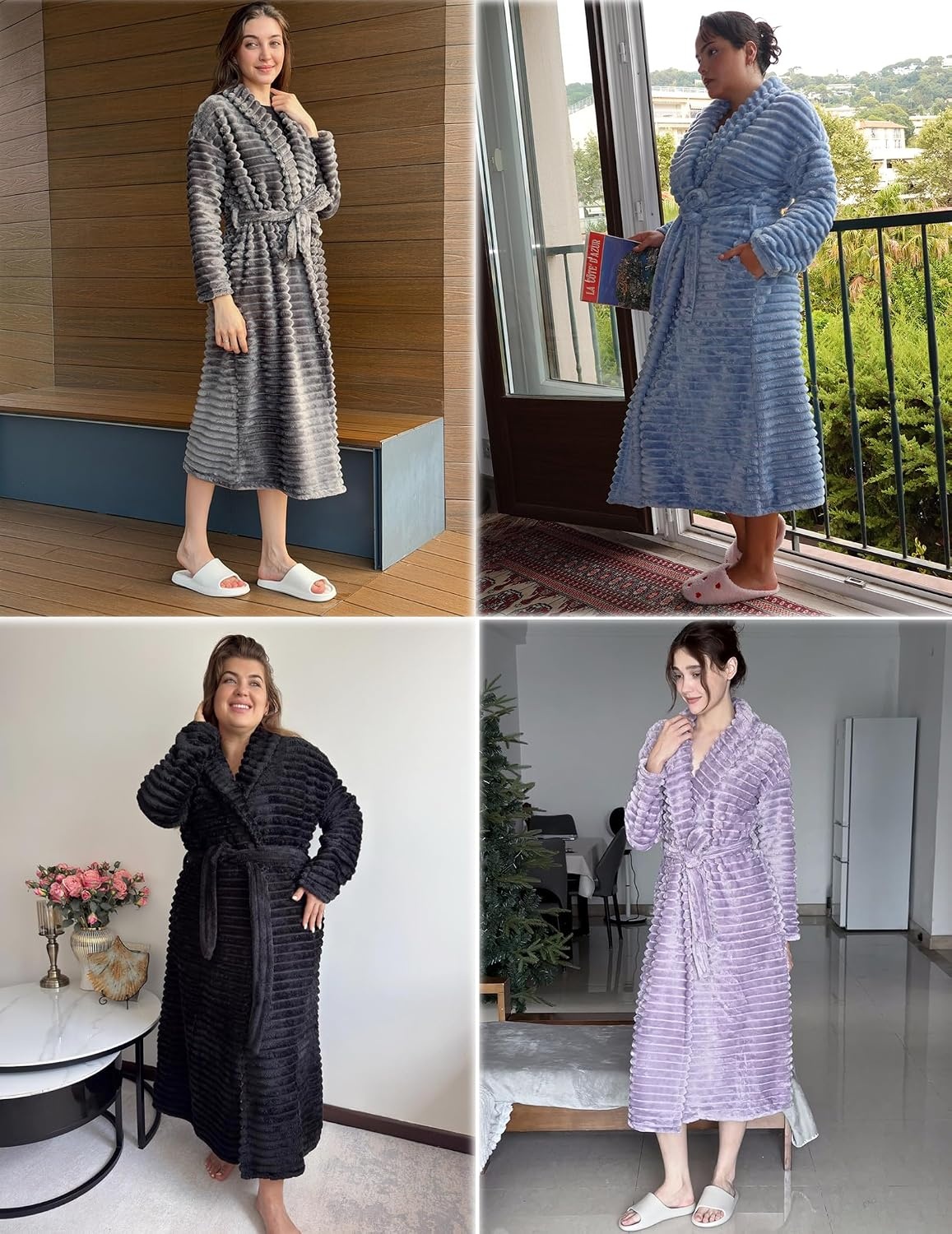 image:imageEkouaer Plush Robe for Women 2026 Long Bathrobe Soft House Coat with PocketWhite