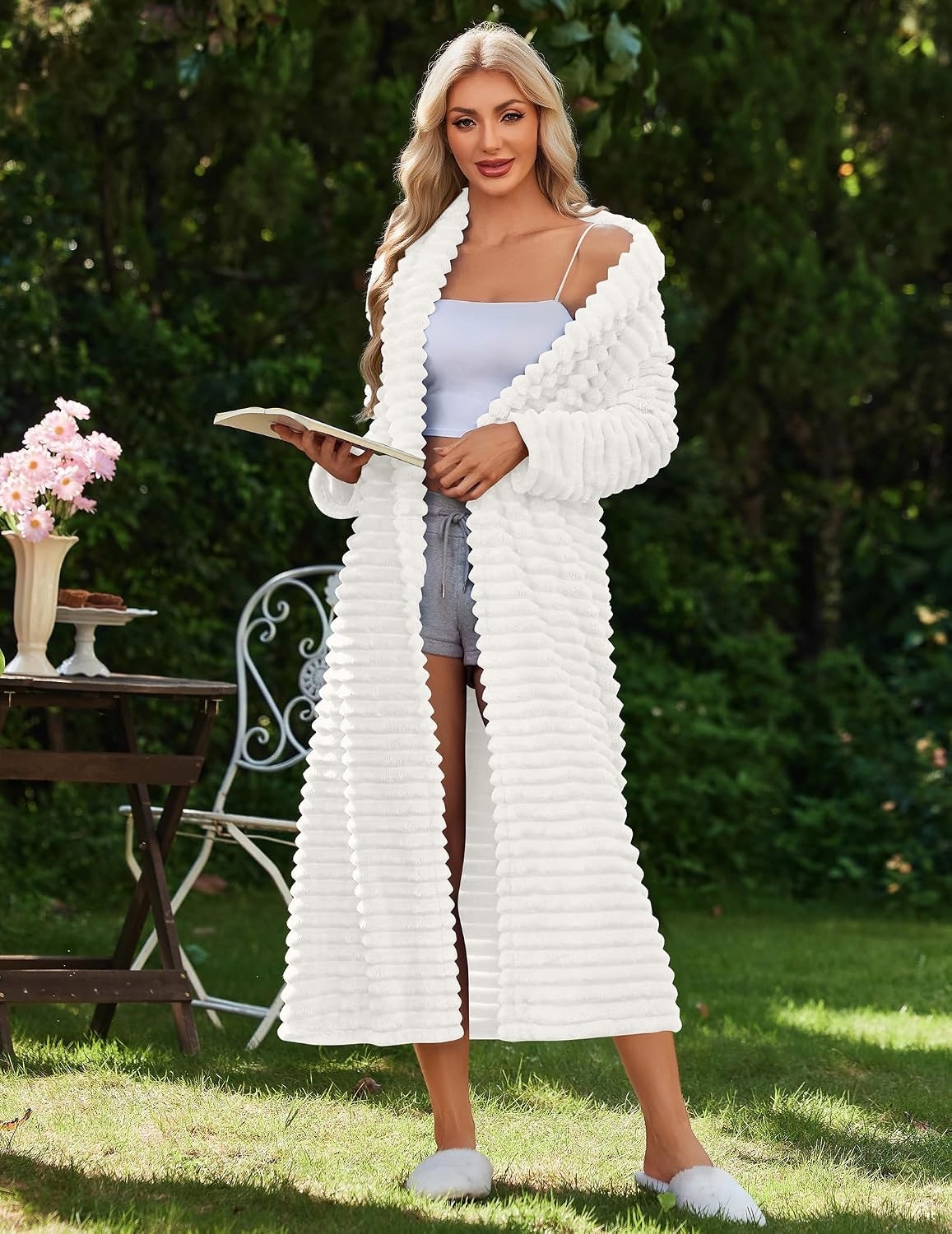 image:imageEkouaer Plush Robe for Women 2026 Long Bathrobe Soft House Coat with PocketWhite