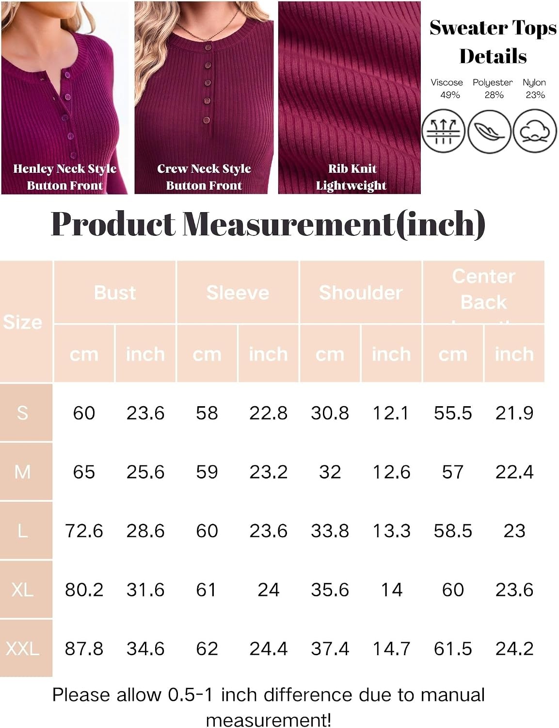 image:imageEkouaer Women Long Sleeve Henley Tops Rib Knit Shirts Lightweigh SweatersNavy Blue