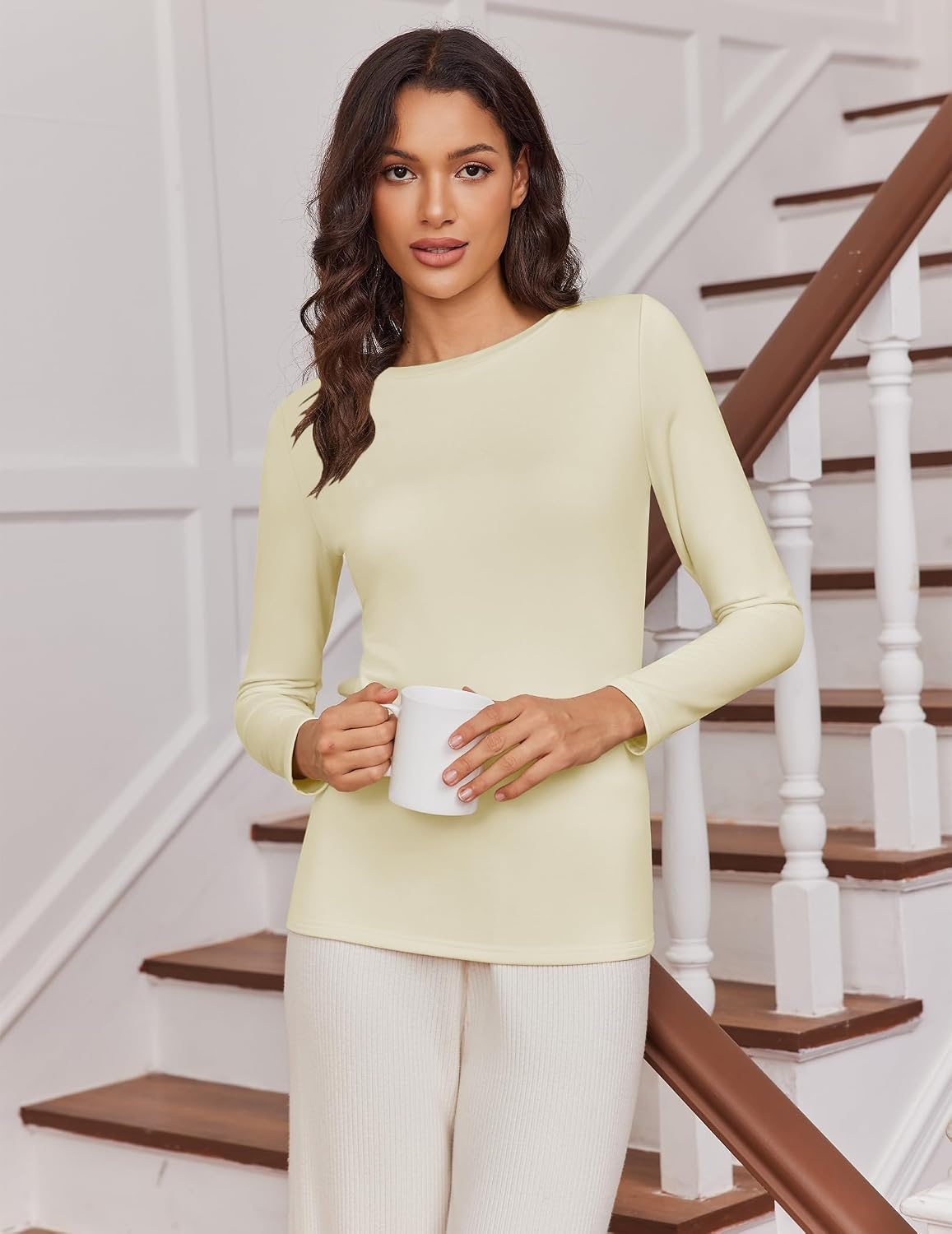 image:imageEkouaer Womens Long Sleeve Shirts Fleece Lined Tops Thermal Undershirts2 Black1 White1 Beige
