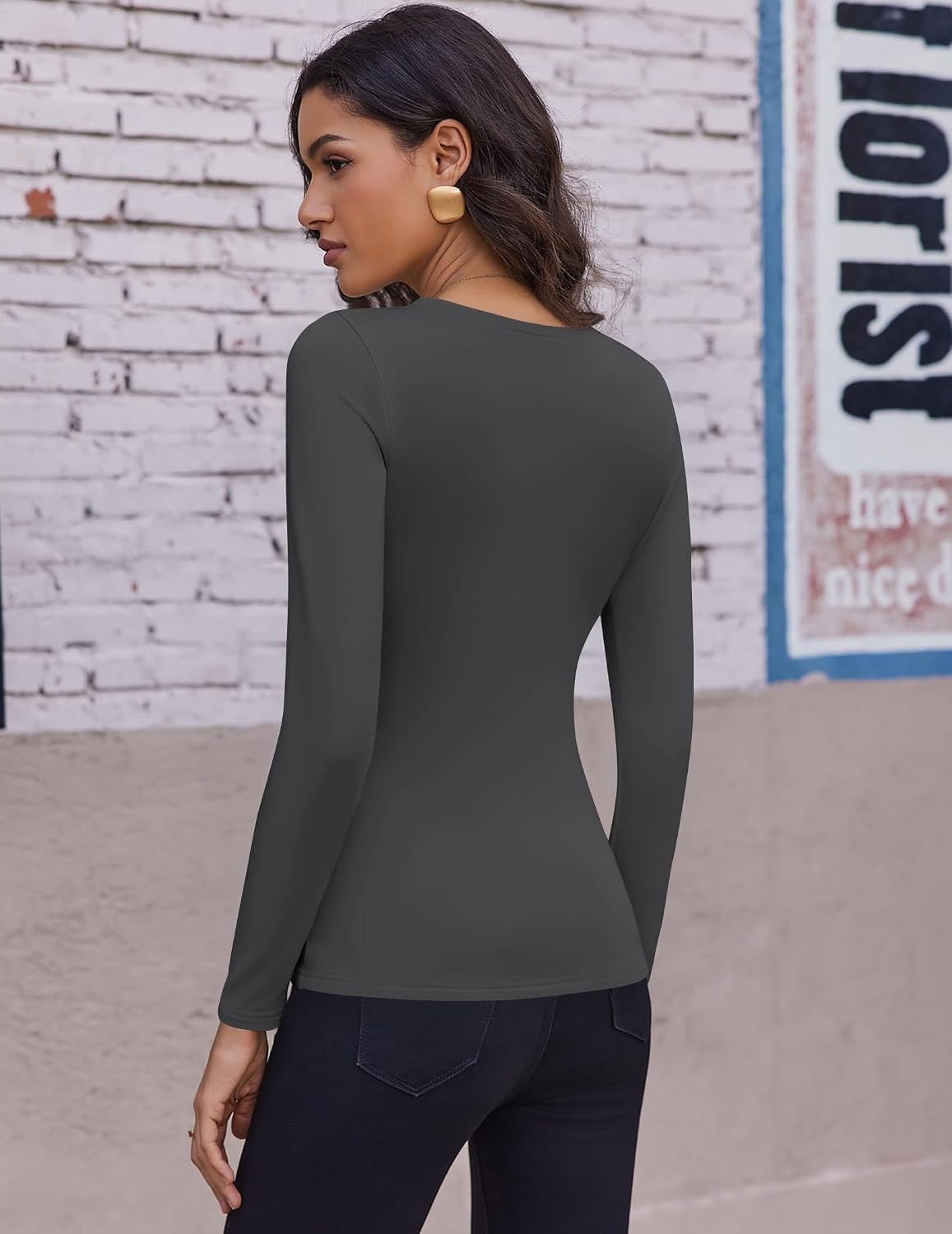 image:imageEkouaer Womens Long Sleeve Shirts Fleece Lined Tops Thermal UndershirtsDark Grey