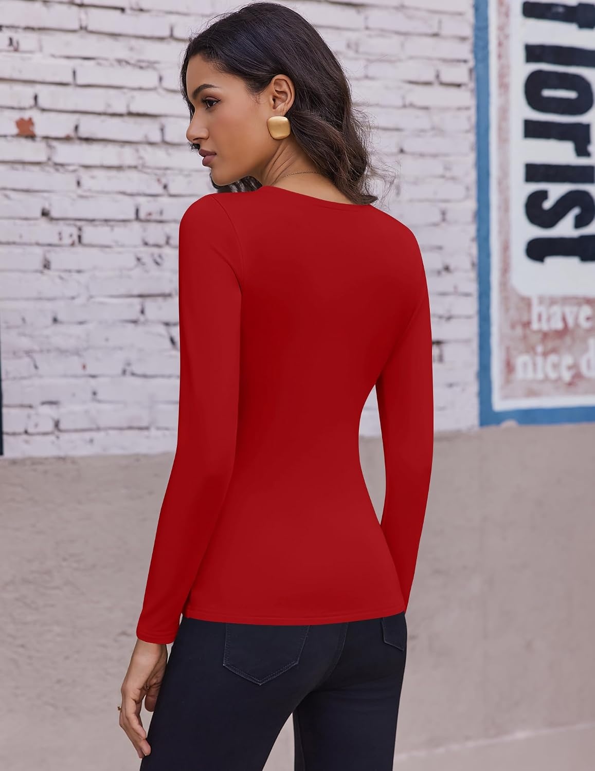 image:imageEkouaer Womens Long Sleeve Shirts Fleece Lined Tops Thermal UndershirtsRed