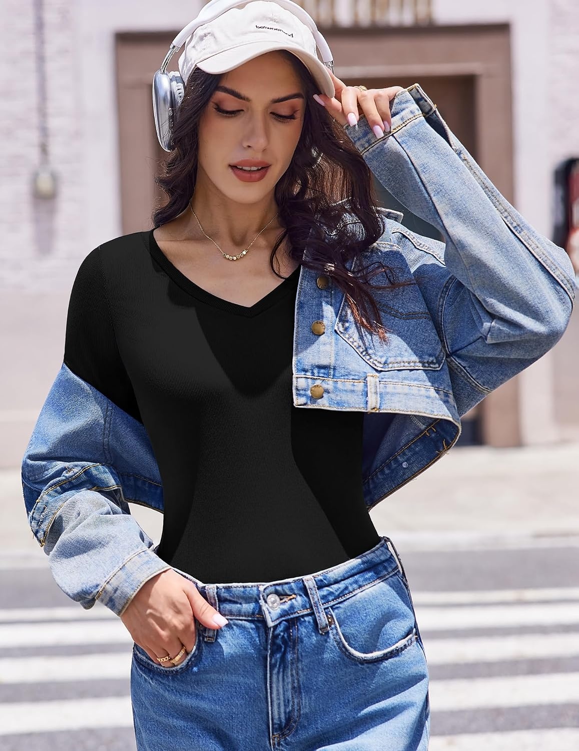 image:imageEkouaer Womens Long Sleeve Shirts V Neck Ribbed Thermal UndershirtsBlack