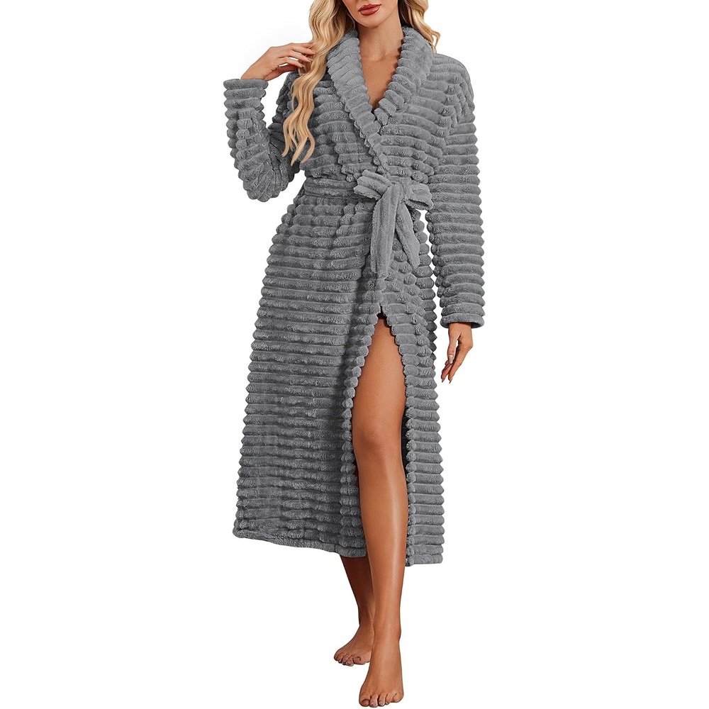 image:imageEkouaer Plush Robe for Women 2026 Long Bathrobe Soft House Coat with PocketDark Grey