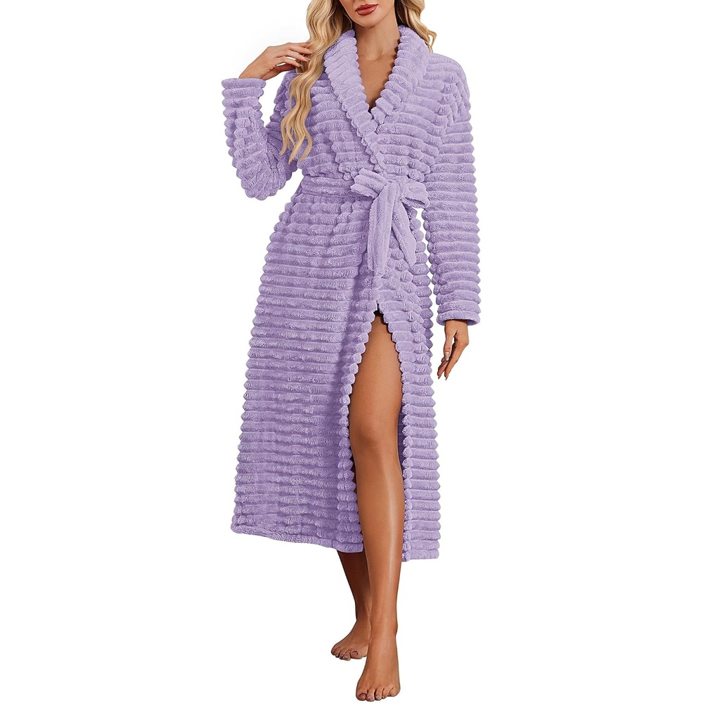 image:imageEkouaer Plush Robe for Women 2026 Long Bathrobe Soft House Coat with PocketLight Purple