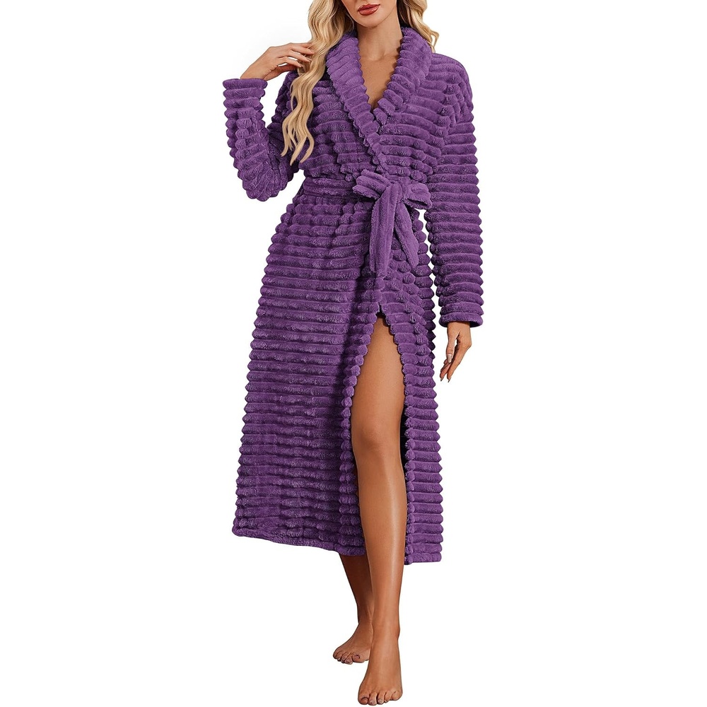 image:imageEkouaer Plush Robe for Women 2026 Long Bathrobe Soft House Coat with PocketPurple