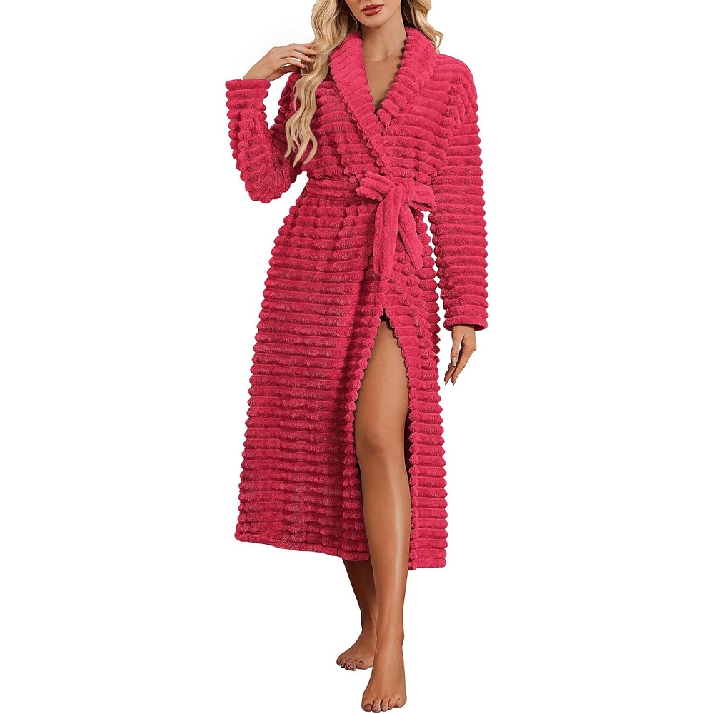 image:imageEkouaer Plush Robe for Women 2026 Long Bathrobe Soft House Coat with PocketRed