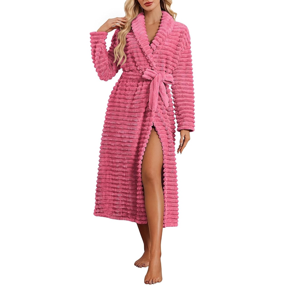 image:imageEkouaer Plush Robe for Women 2026 Long Bathrobe Soft House Coat with PocketRose
